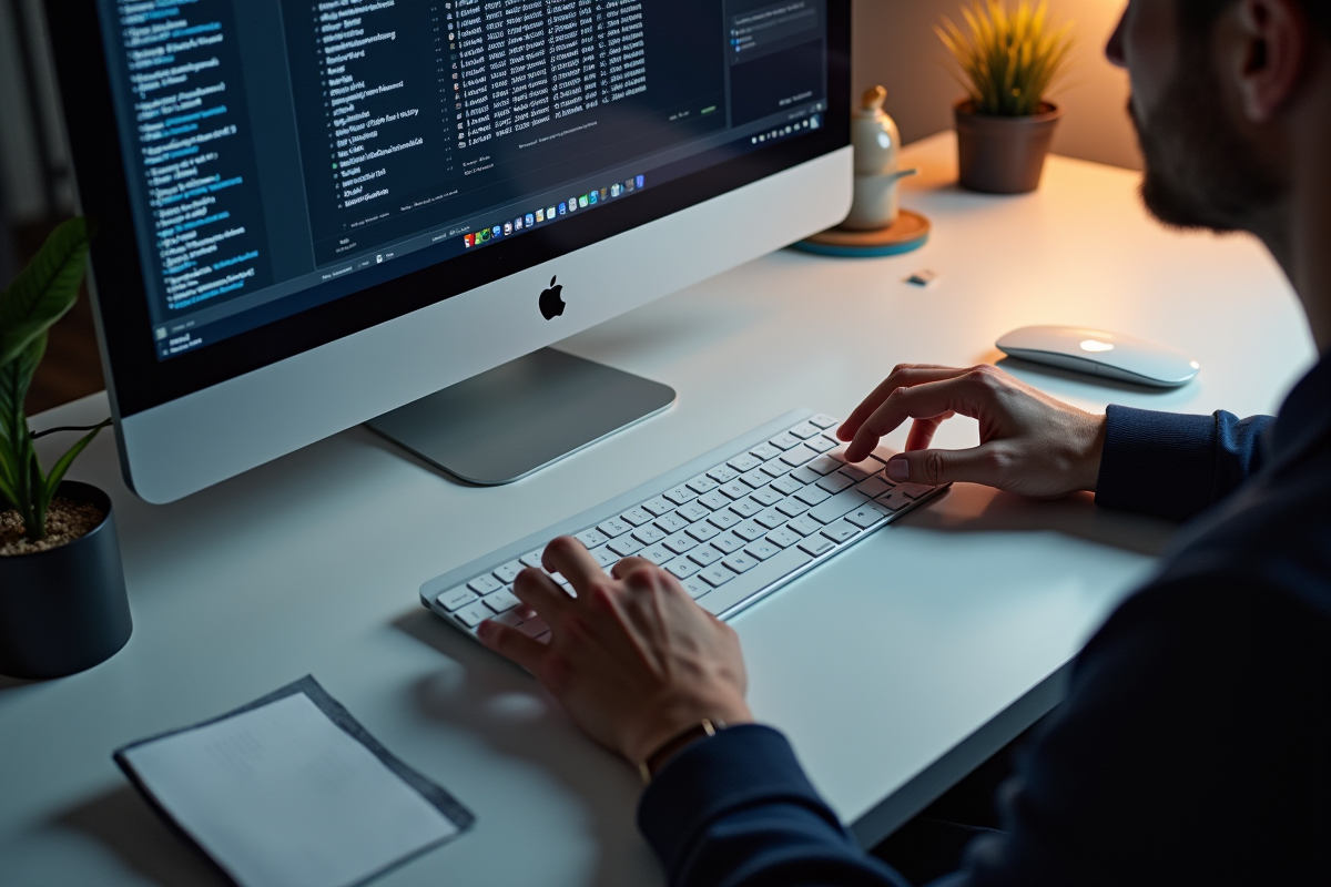 Bureau moderne avec clavier Mac et notes de raccourcis clavier