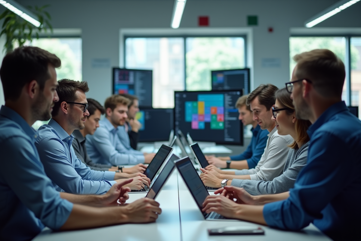 Groupe de personnes collaborant dans un espace de travail lumineux