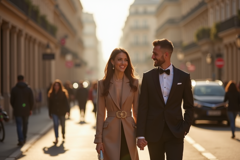 Couple celebrité marchant main dans la main à Paris