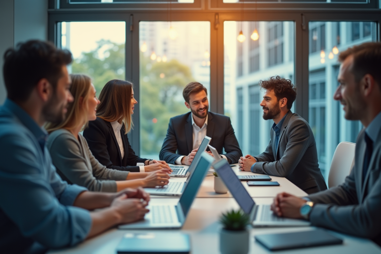 Equipe de professionnels de marque dans un bureau lumineux