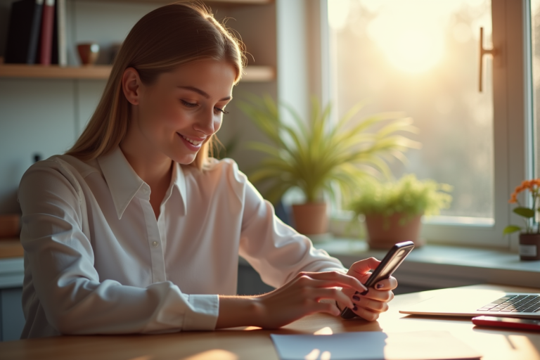 Jeune femme utilisant la banque en ligne sur smartphone