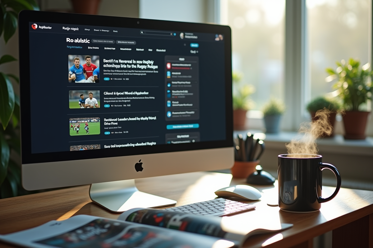 Ecran d ordinateur affichant forum rugby avec magazines