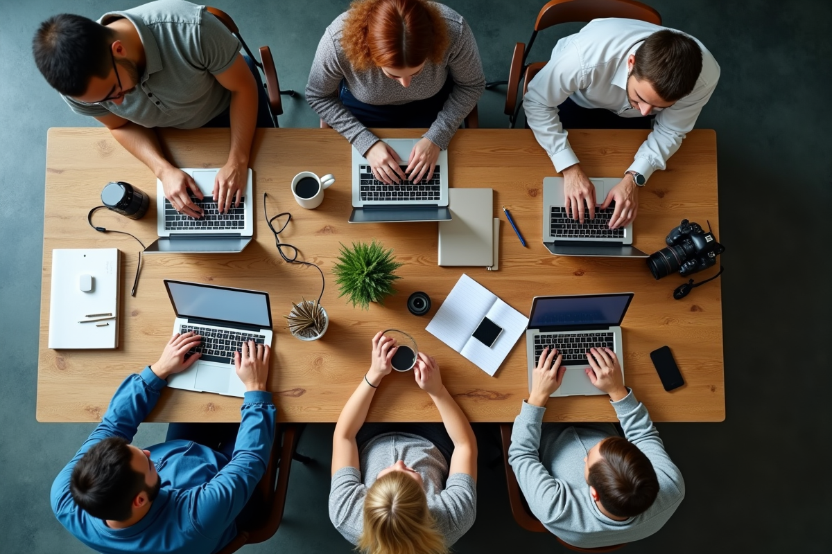 Groupe de créateurs collaborant autour d