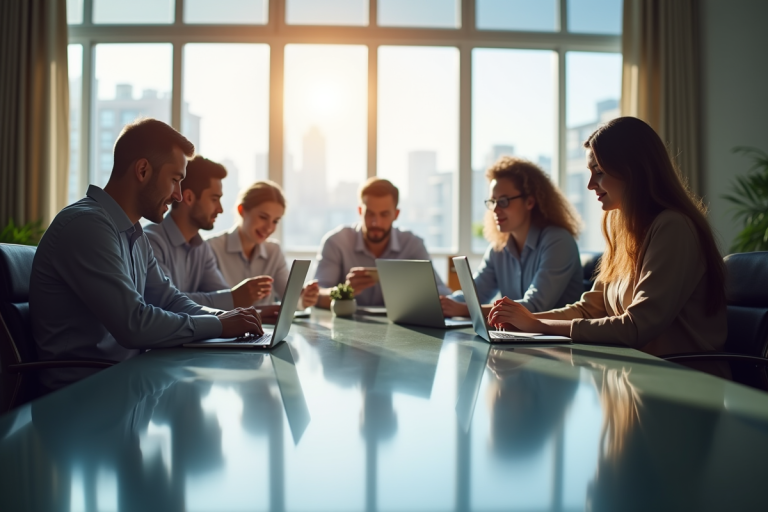 Groupe de professionnels collaborant autour d'une table moderne
