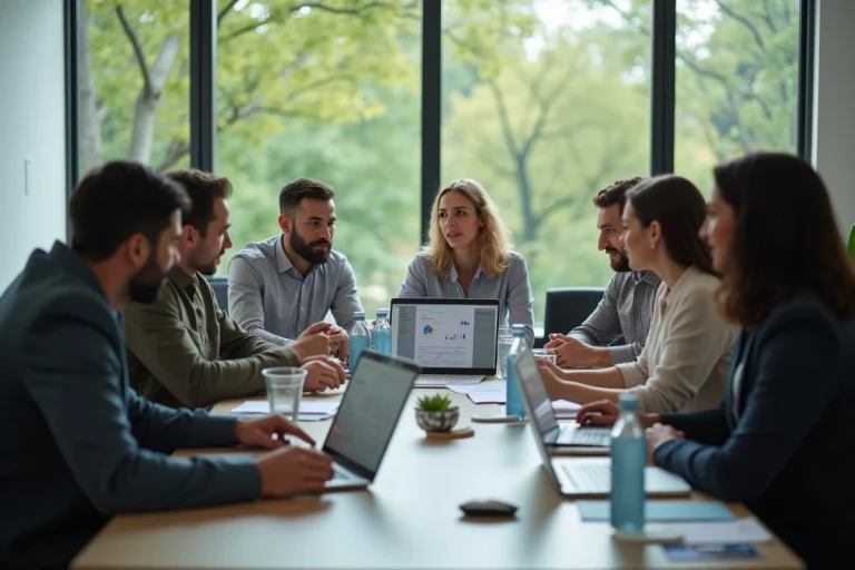 Groupe de professionnels en réunion autour d'une table
