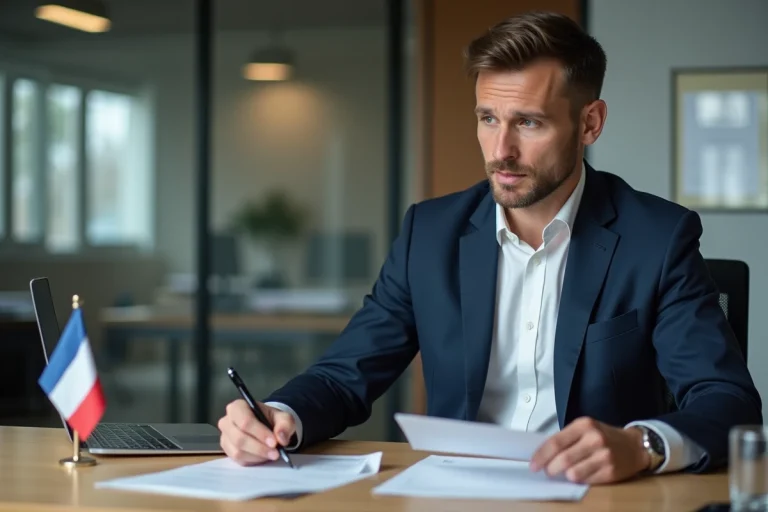 Homme en costume dans un bureau français officiel