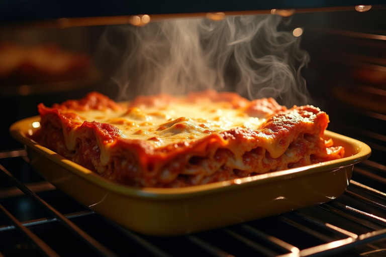 Lasagne réchauffée dans un four moderne avec vapeur