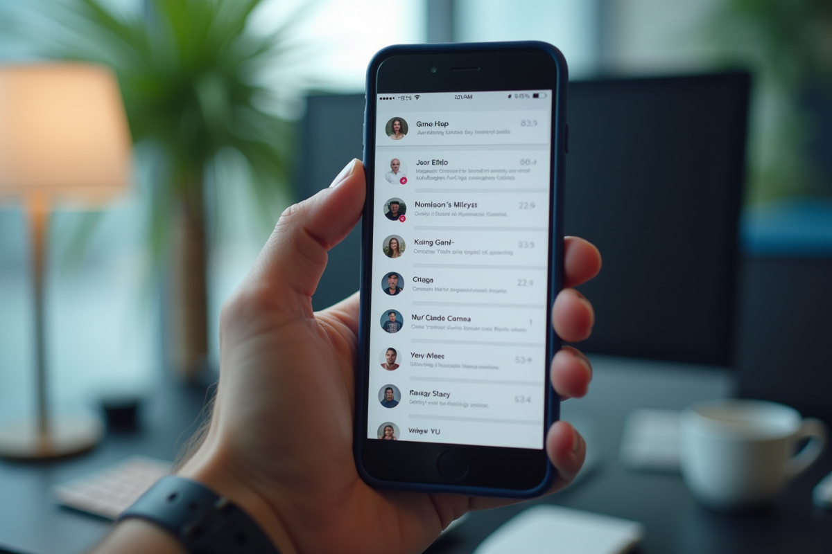 Main tenant un smartphone avec notifications visibles