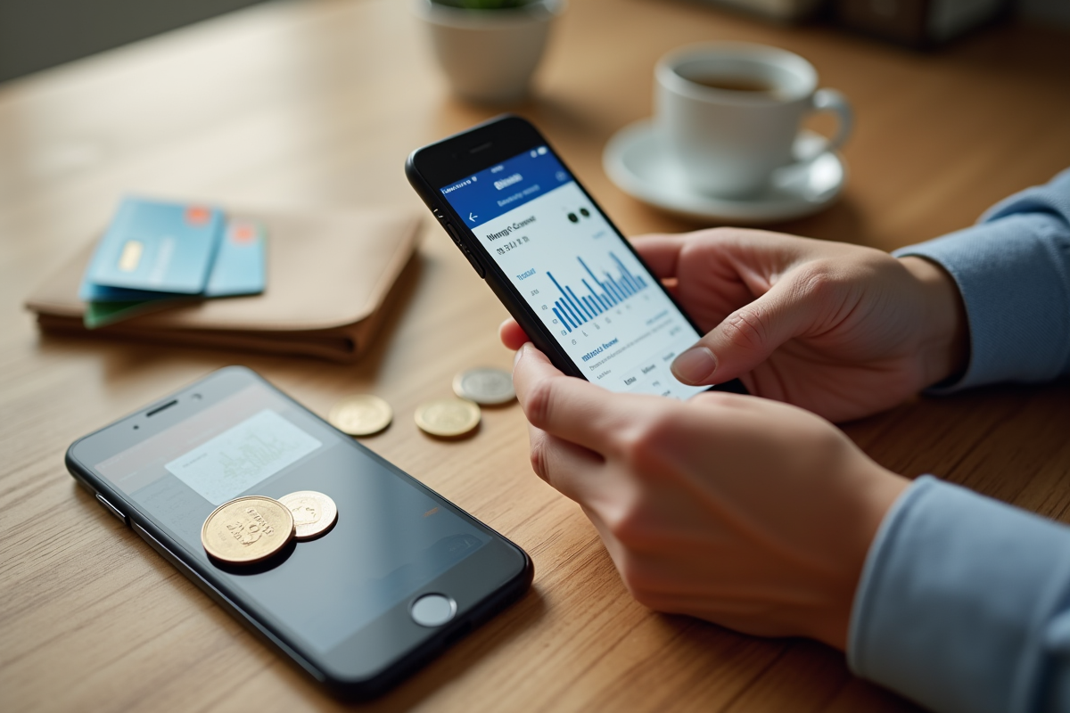 Mains tenant smartphone avec application de budget