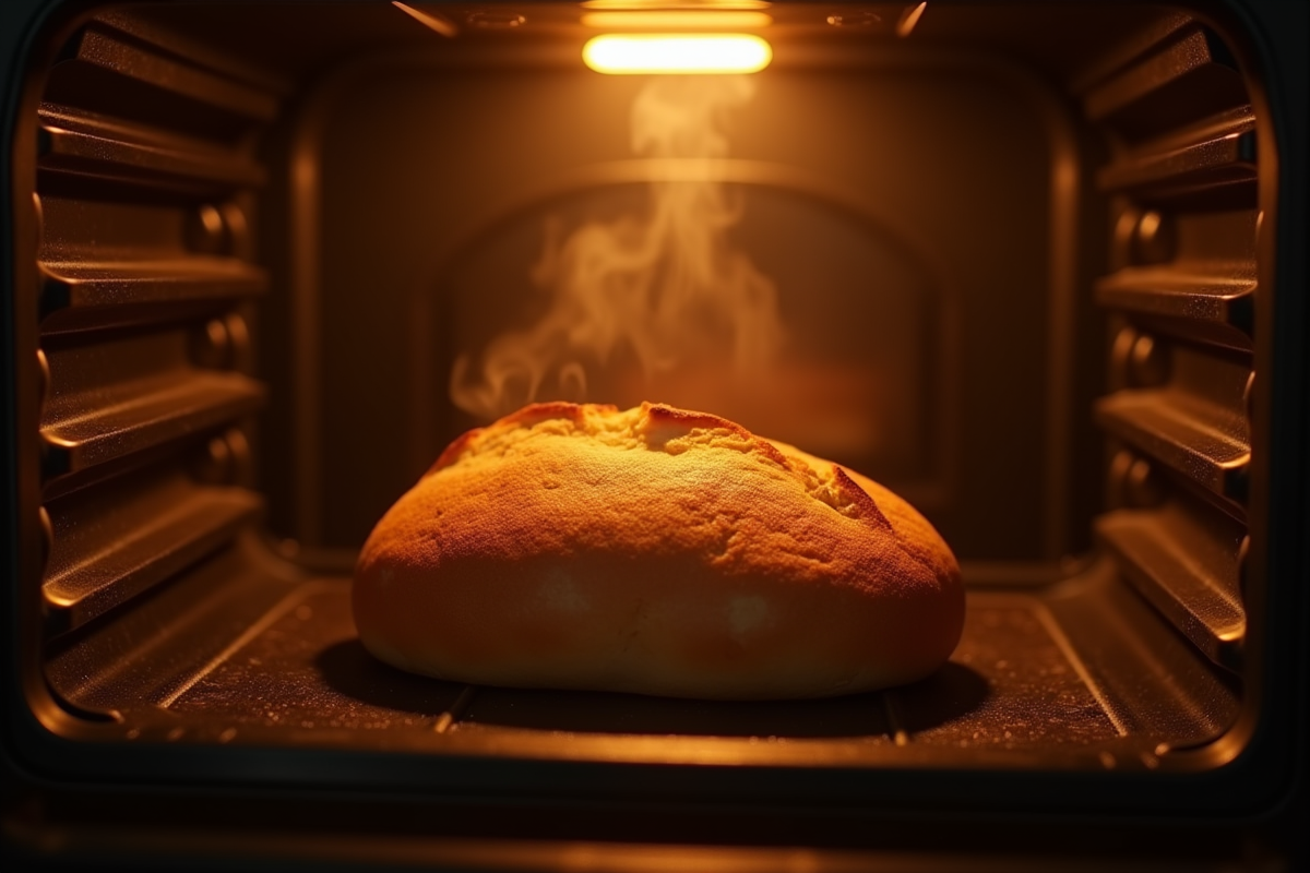 Pain doré en cuisson dans le four avec vapeur