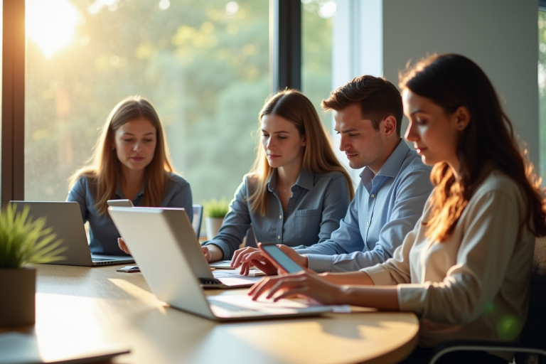 Groupe de professionnels de l'éducation dans un bureau lumineux